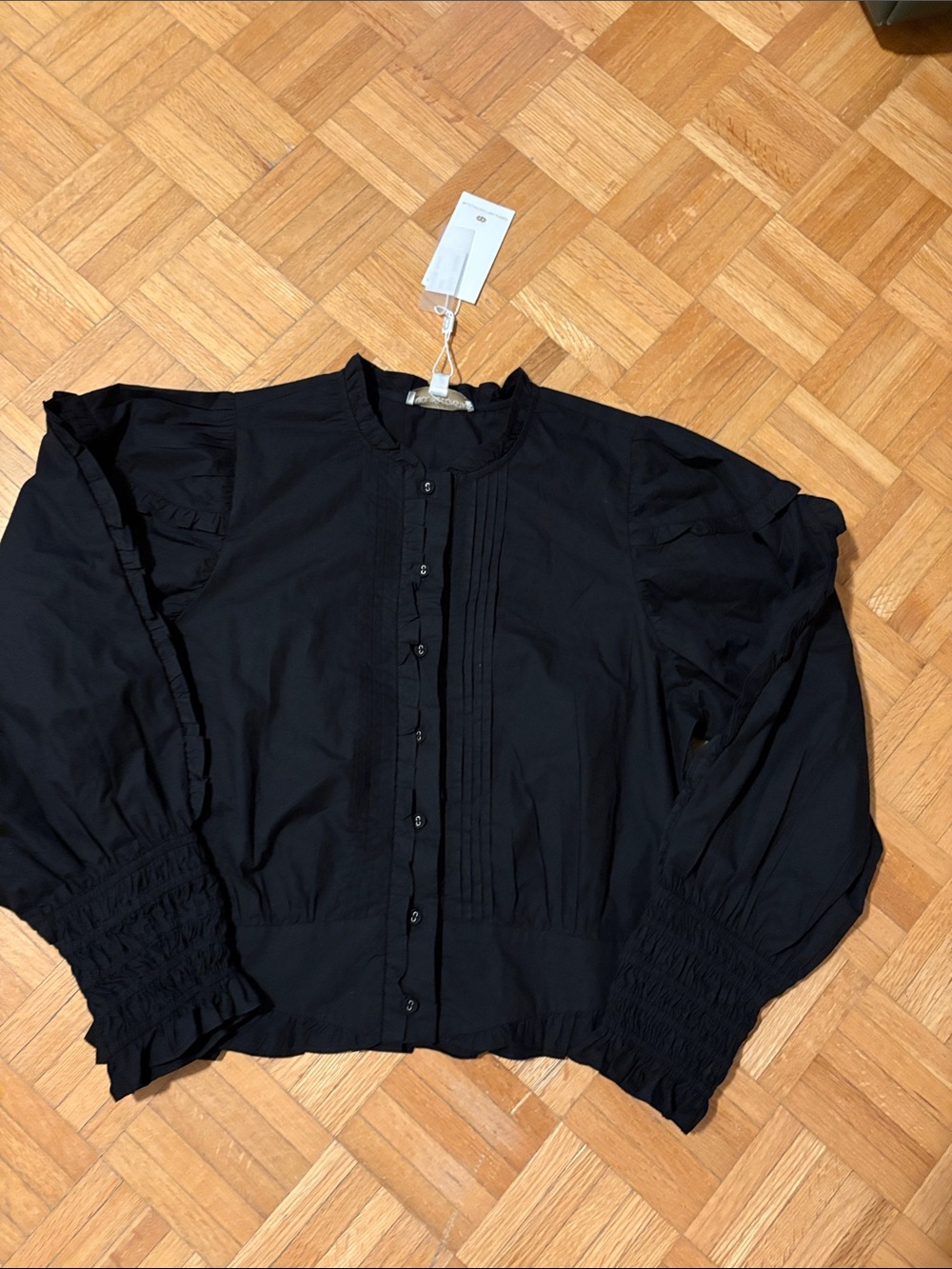 Caroline Constas Black Women's Button-Front Ruffle Cuff  top
